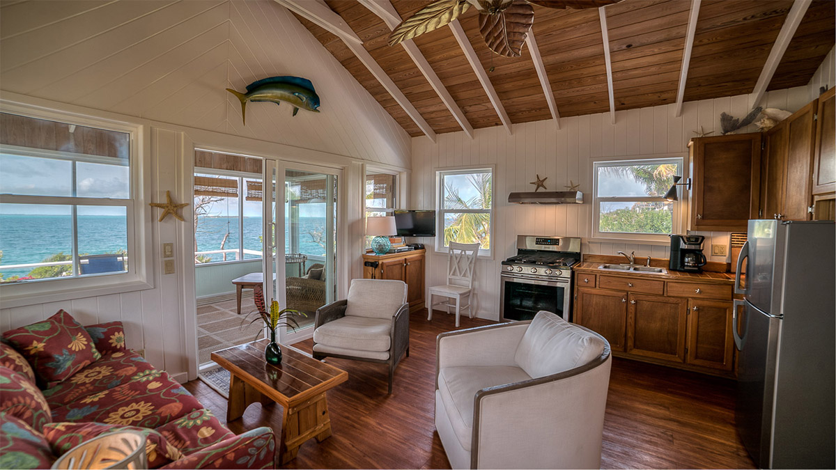 Livingroom at Honeydew vacation rental cottage on Guana Cay