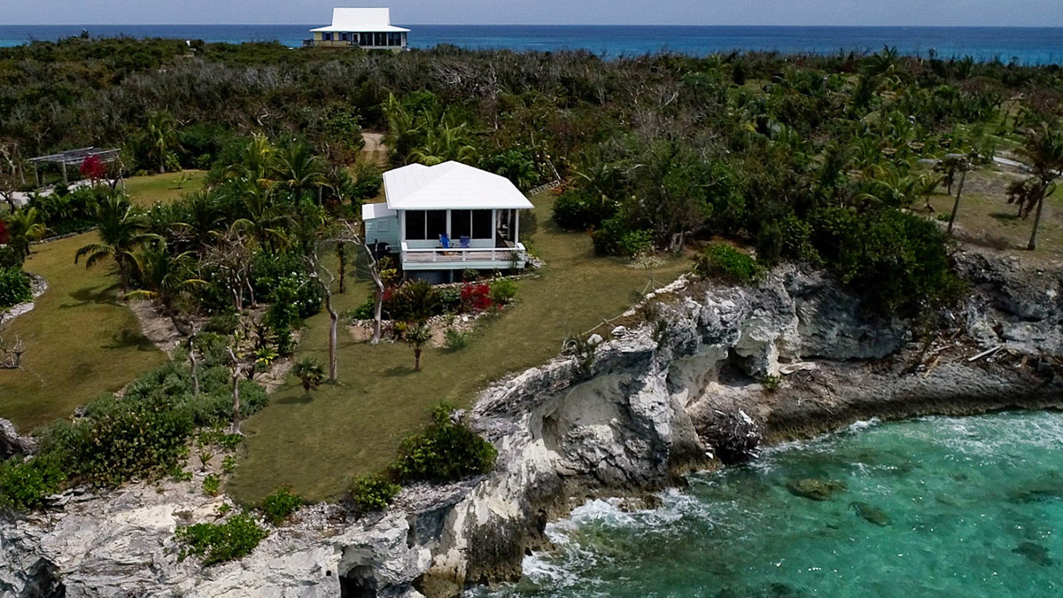 Aerial from Honeydew vacation rental cottage on Guana Cay